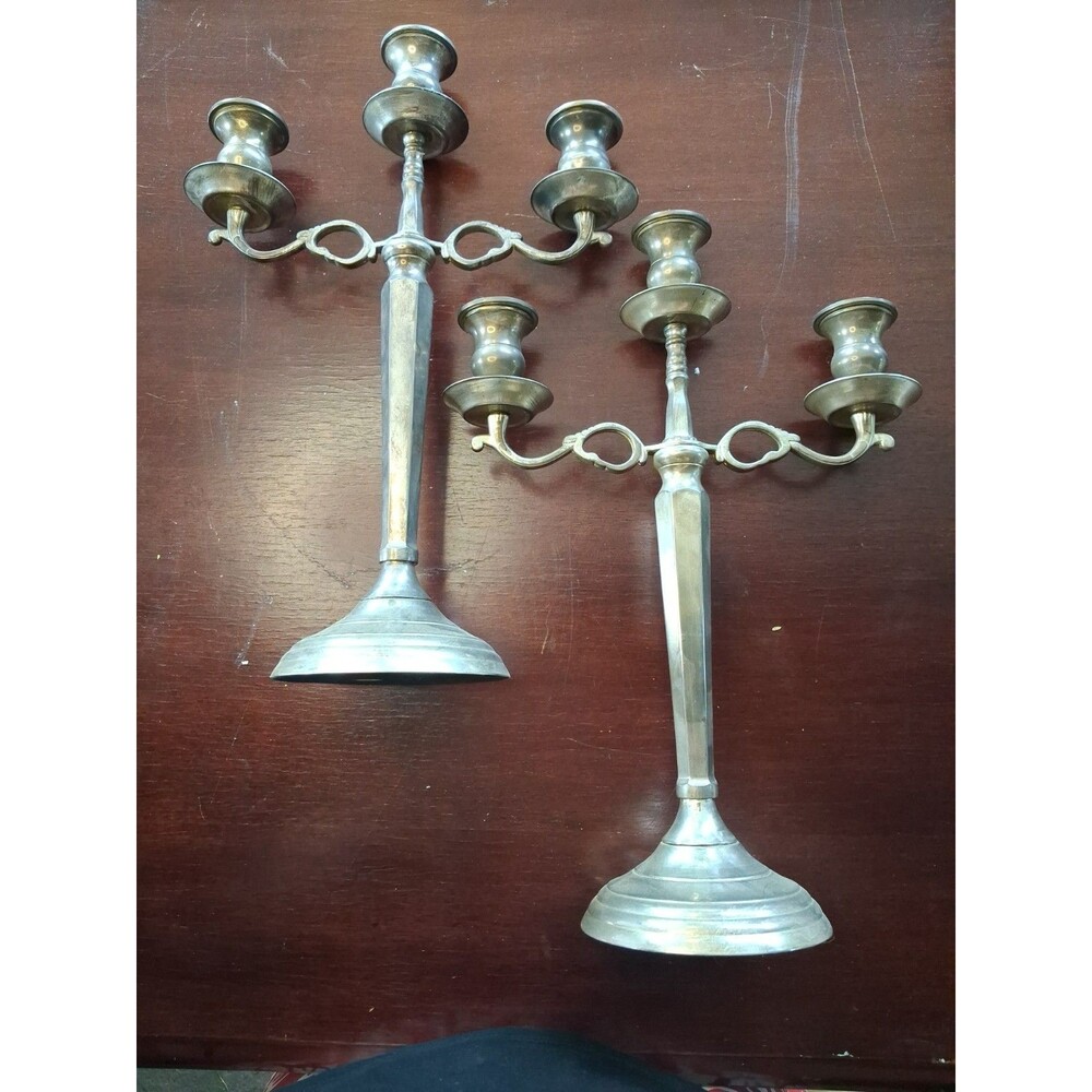 Vintage Godinger Silverplate Candelabras 3 Arm Holders Arms Silver Patina Rustic
